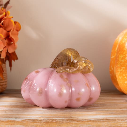 Glitzhome® 5.75" Pink Glass Pumpkin Fall Table Decor
